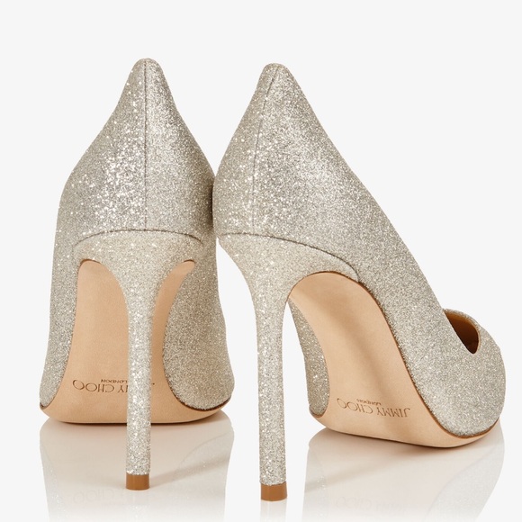 NWT Jimmy Choo Romy Platinum Ice Glitter Pump Heels